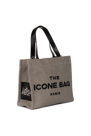 İcone Bag Gri The Icone Bag Paris İşlemeli Tote Kadın Kol Çantası Ve Omuz Çantası Orta Boy Gri