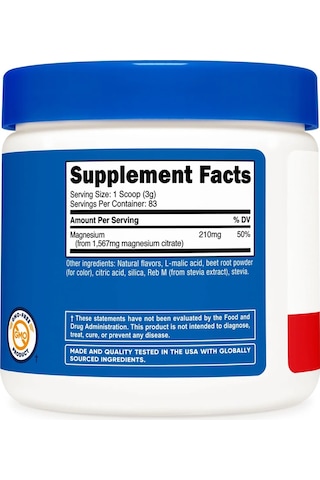 Nutricost Magnesium Citrate 210 Mg - 83 Servis - Fruit Punch Flavored