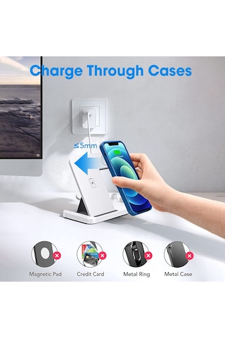 Yunboo Beyaz Euro Standartlı Qı Onaylı 4-in-1 Kablosuz Şarj Aleti: İphone Uyumlu, Saat, Kulaklık Ve Kalem İçin