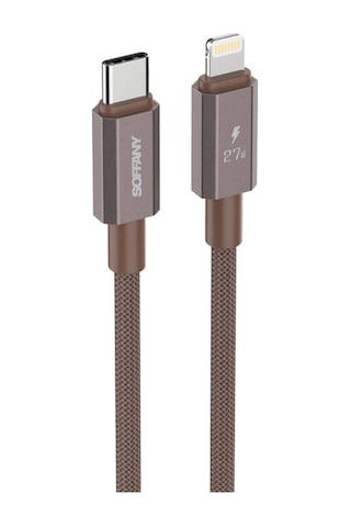 27w Örgülü Lightning To Type-c Şarj Kablosu Kahverengi