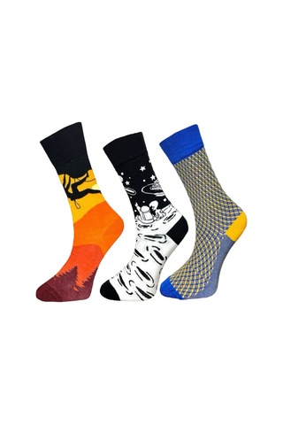 3'lü Unısex Uzay, Gün Batımı Ve Geometrik Tasarımlı Esnek Nem Alabilen Pamuklu Spor Soket Çoraplar Çok Renkli