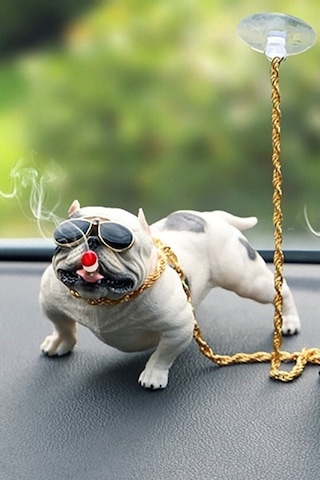 Araba Içi Torpido Üstü Simülasyon Pitbull Köpek Dekorasyon Beyaz