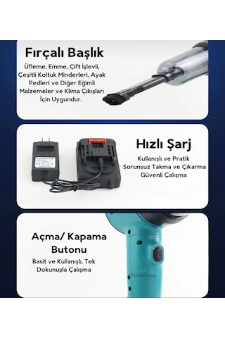 Şarjlı Araç Süpürgesi 16000pa 3 Kademeli Vakumlu Üflemeli Ahv-03 Auhma