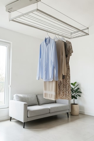 Askur Tavana Monte Asansörlü Çamaşır Askılığı 70x100 Cm 6 Askı İpi Beyaz