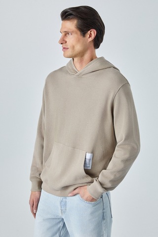 Grimelange SUSTAINY Erkek Oversize Kapüşonlu Uzun Kollu Vizon Sweatshirt