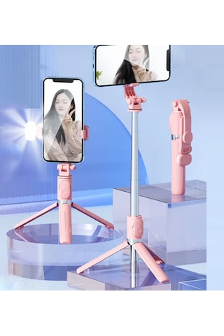 S03 Led Işıklı Tripod Bluetooth Kumandalı 3in1 Selfie - Pembe