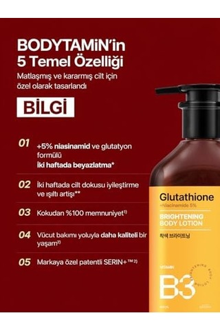 Bodytamin Niacinamide B3 5% Brightening Body Lotion Aydınlatıcı Vücut Losyonu 300 Ml
