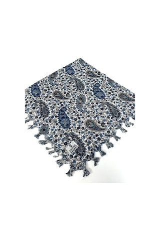 Shawl Secret Sökme Boncuklu Pamuk Yazma - 05868 İndigo