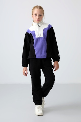 Tommy Life Siyah Kalın Yumuşak Dokulu Oversize Nakışlı Polar Kız Çocuk Sweatshirt - 75153 Siyah