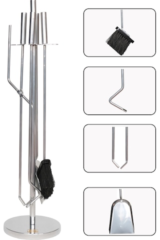 5 Li Lüx Ithal İnox Yuvarlak Tabanlı Şömine - Soba Maşa Takımı Aksesuar Seti
