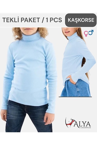 Alya Underwear Balıkçı Yaka Pamuklu Fitilli Kumaş Çocuk Kaşkorse Unisex Body Açık Mavi