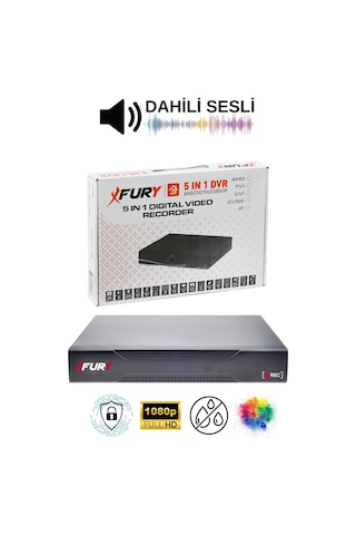 Fury 4 Kamera Sesli Gece Renkli Güvenlik Kamerası Full Hd-su Geçirmez Güvenlik Kamerası Seti 500gb