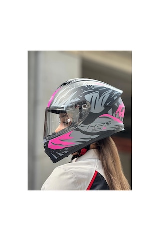 50.x Sharkbıte Mat Siyah-gri-pembe Kask Şeffaf Vizör Şeffaf