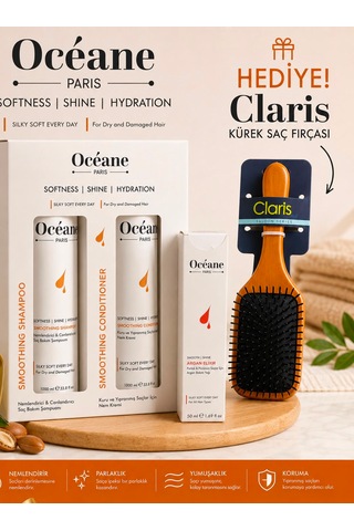 Oceane Paris Smoothing Hydra Saç Bakım Seti - Argan + Claris Kürek Saç Fırçası