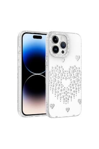 Apple iPhone Uyumlu 14 Pro Max Kılıf Damla Taşlı Zore Rivas Sert Pc Kapak - Beyaz
