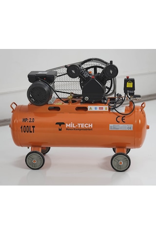 Mil-Tech Çift Kafa Hava Kompresörü 100 LT 2 HP 8 Bar