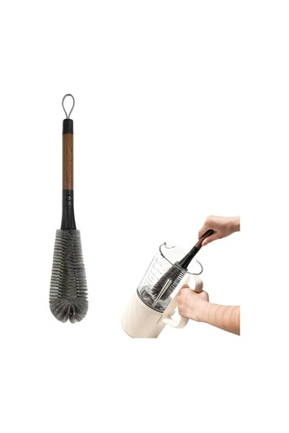 2'si 1 Arada Kavanoz Fırçası - Çıkarılabilir Pipet Fırçası - Ceviz Ağacı Desenli Sap Sarı