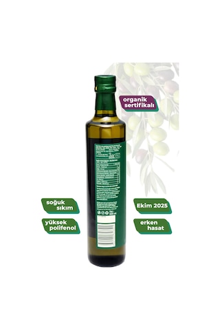 Organik Soğuk Sıkım Erken Hasat Zeytinyağı 500 Ml