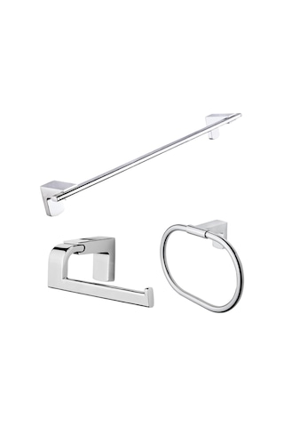 Premium Uzun Havluluk Yuvarlak Havluluk Kapaksız Kağıtlık Set Krom