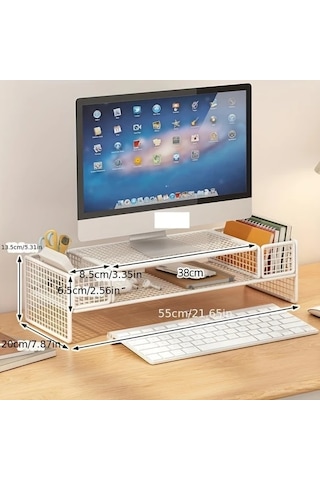 Xuweiwei Beyaz İki Depolama Özellikli Ergonomik Masa Düzenleyici Demir Bilgisayar Standı Dizüstü Soğutma Rafı Monitör Tutucu