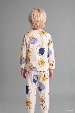 Defacto %100 Pamuk Hayvan Baskılı Uzun Kollu Üst Ve Lastikli Paça Alt 2li Pijama Takımı Erkek Bebek I1435a526auer233 Ekru-er233