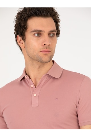 Pudra Polo Yaka Slim Fit Basic Merserize T-shirt Pembe