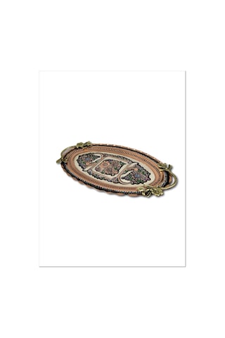 Gül Çiçek Oval Bakır Tepsi 37 CM X 22 CM