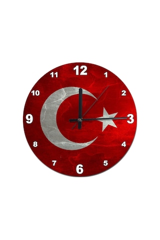 Mermer Zeminde Türk Bayrağı Şekilli Duvar Saati (407685172) Kırmızı Mermer Zeminde Türk Bayrağı Şekilli Duvar Saati (407685172) Kırmızı