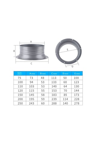 75-300mm Egzoz Kanalı Bağlantı Flanşı Metal Boru Hava Tahliye Bağlantısı Mutfak 300mm