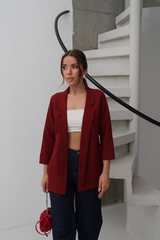 Paw Garage Kadın Atlas Kumaş Astarsız Blazer Ceket, Premium Kalite Bordo