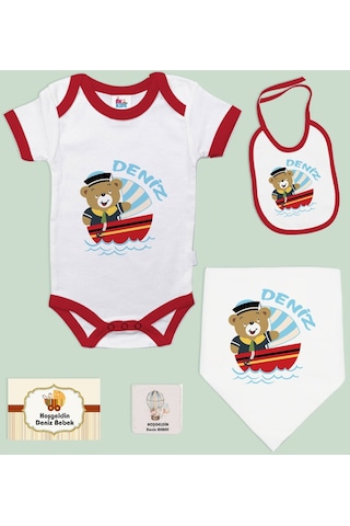 Bk Kids Kişiye Özel İsimli 5 Parça Kırmızı Bebek Body Zıbın Ve Battaniye Hediye Seti, Yeni Doğan Bebek Giyim Hediyesi-1