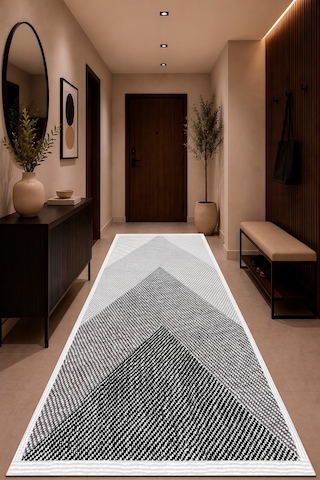 Geometrik Dijital Baskılı Yıkanabilir Kaymaz Taban Antre Hol Halısı Yolluk Modern Dekoratif Halı Gri