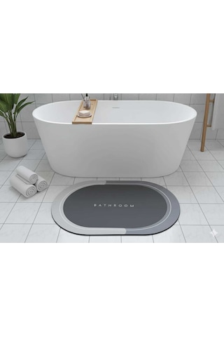 Nobera Kaymaz Tabanlı Oval Süper Emici Banyo Paspası Gri - 40x60 Cm Gri