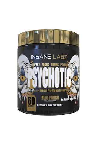 Insane Labz Psychotic Gold High Stimulant Preworkout Energy Focus, Pump Beta Alanine Dmae Bitartrate