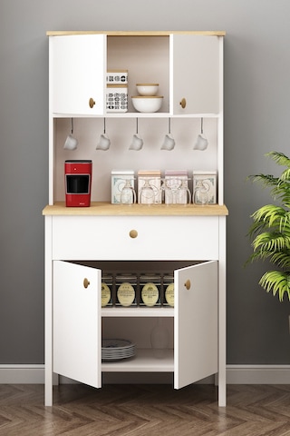 Remy Kahve Köşesi Ahşap Kulplu Çok Amaçlı Dolap Sepet-beyaz Sepet-beyaz