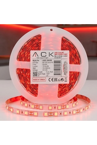 Buffer Kırmızı Led Şerit 5m 60 Led/m 12v 14.4w Güçlü 3 Çipli Işık Şerit Led