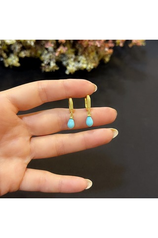 Stela Mavi Firuze Damla Gümüş Küpe Sarı