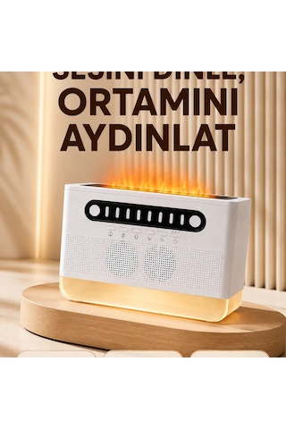 8 Çeşit Beyaz Gürültülü Kablosuz Hoparlör Ve Renkli Alev Efektli Gece Lambası