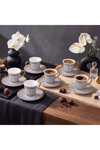 Aryıldız Kingham 12 Parça 6 Kişilik Kahve Fincan Takımı Siyah 90 Ml Çok Renkli