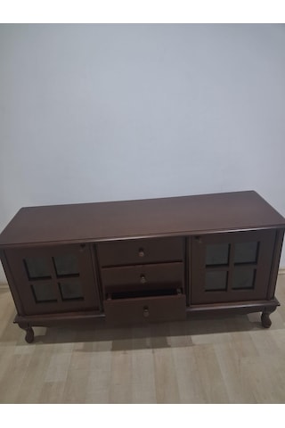Tv Sehpa St 90567 Pencere Model Ahşap Kayın Aslan Ayak Ceviz Renk 125 Cm El Yapım Ceviz