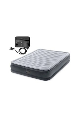 INTEX Full Comfort-Plush Mid-Rise Şişme Yatak-Açık Gri -Küçük çift kişilik-Elektrikli Pompa Dahil Açık Gri
