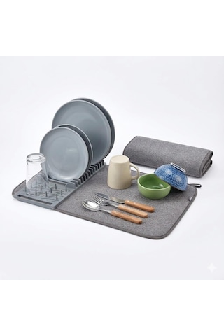 Orret Home Mikrofiber Su Emici Bulaşıklık Matı 37x60 Cm Tezgâh Üstü Bulaşık Kurutma Matı, Kaymaz Su Emici Çok Renkli