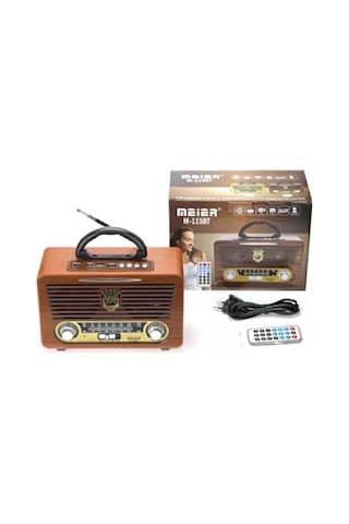 Meier M-115bt Koyu Renk Nostaljik Radyo Ahşap Görünümlü Bluetooth Hoparlör Fm Sd Kart Usb Girişi
