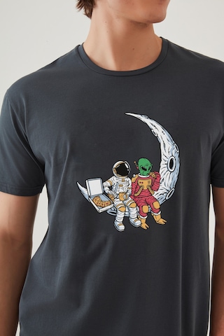 Erkek Pamuklu Füme Baskılı Cepli Şort Pijama Takımı Ke30324 Füme