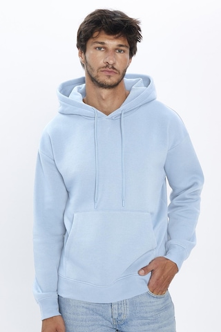 Tudors Unisex Oversize Geniş Kesim Pamuklu Yumuşak Dokulu İçi Polarlı Basic Mavi Kapüşonlu Sweatshirt-31462-mavi Mavi