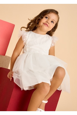 Mayoral 3914 Kız Çocuk Ekru Tüllü Elbise Ekru