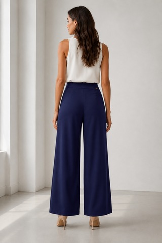 Bihan Store Kadın Rahat Kesim Beli Lastikli Bol Paça Pantolon Y26-1603-lacivert