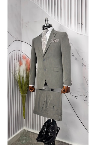 Dupont Classics Dupont Erkek Slim Fit Mono Yaka 6 Drop Viskon 2 Li Takım Elbise Gri