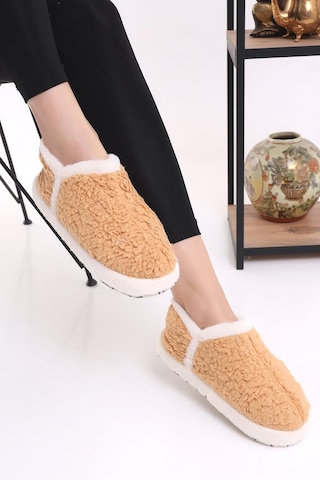 Modafrato Vıola Kadın Panduf Ev Ayakkabısı Ev Botu Taba