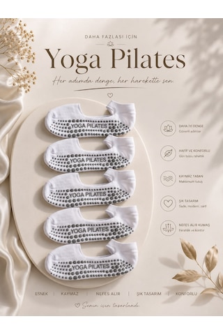 Çorap Vitrini 5'li Paket Kaymaz Taban Pilates Çorabı - Beyaz Patik Yoga Spor Çorabı Çorap Vitrini 5'li Paket Kaymaz Taban Pilates Çorabı - Beyaz Patik Yoga Spor Çorabı